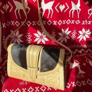 Genuine Leather and Cowhide Southwestern Shoulder Bag with Aztec designs